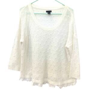 New Direction Petite Lace Sweater XLP Womens White Knit Pullover Fairy Soft Boxy